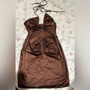 Medium brown short sexy open back dress!